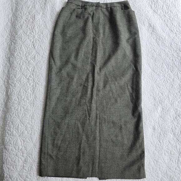 90s Ralph Lauren Vintage Micro Houndstooth Wool Maxi Pencil Academia Skirt - Picture 1 of 14